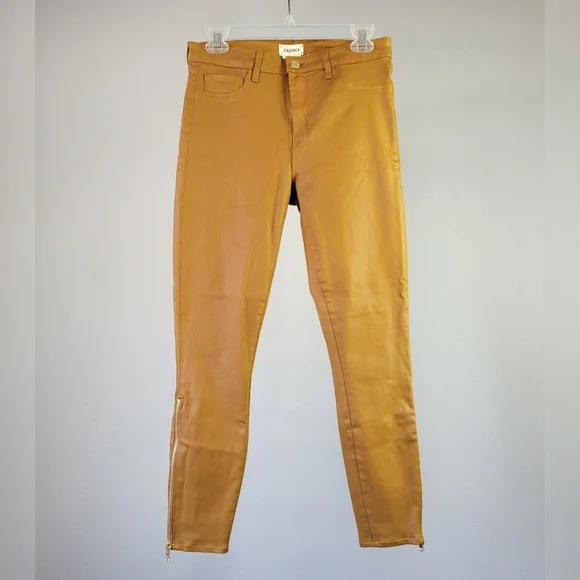 L'AGENCE // sabine zip skinny high rise ankle zipper dark khaki coated jeans - Picture 2 of 16